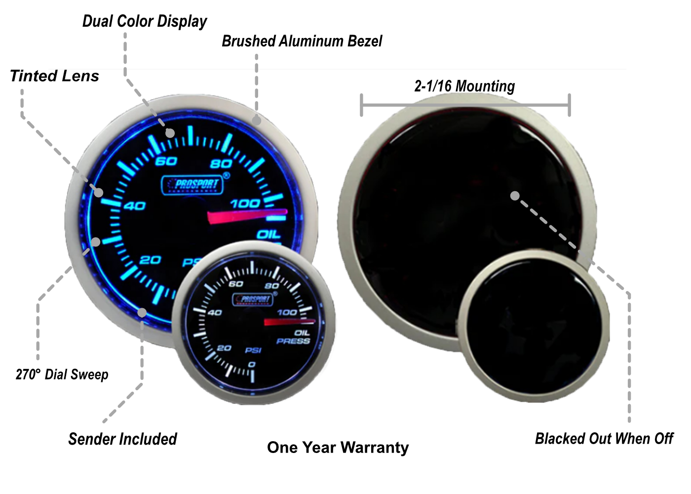 2-1/16" Blue/White Oil Pressure Gauge-2-1/16"