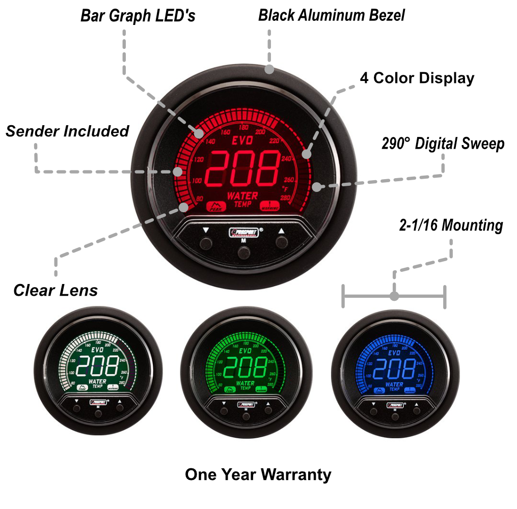 2-1/16" Premium Evo Electrical Water Temperature Gauge