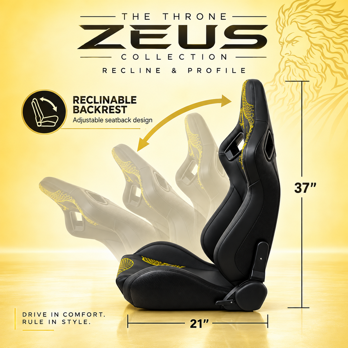 Ryujin Collection Gold Dragon Reclinable Adjustable Racing Bucket Seat