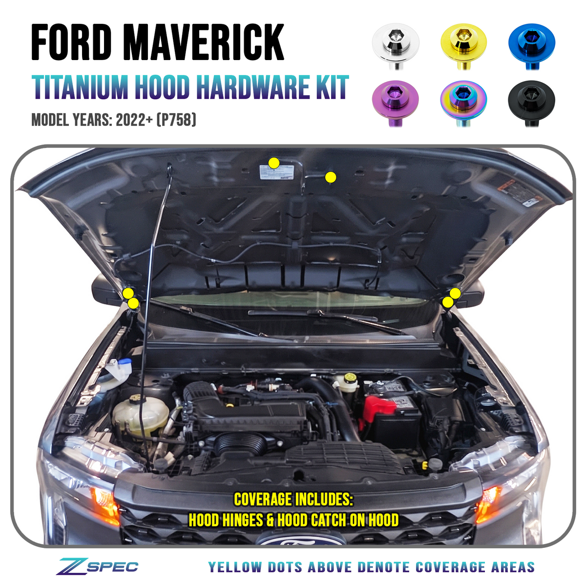 ZSPEC Hood Hardware Kit for 2022+ Ford Maverick P758, Titanium