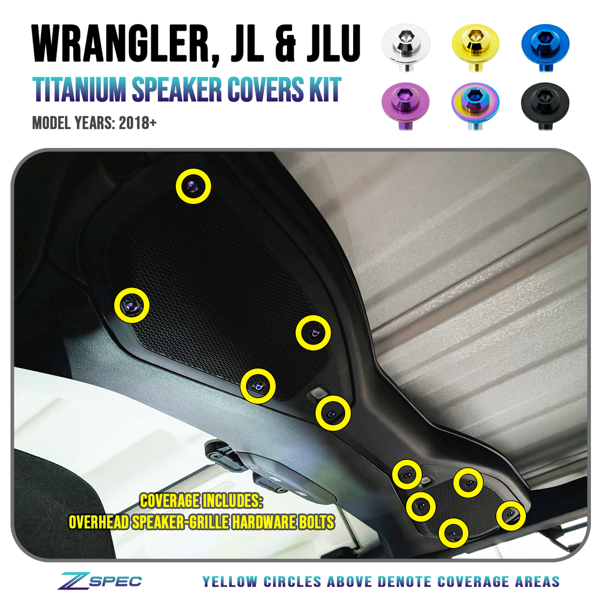 ZSPEC Speaker-Covers Hardware Kit for 2018+ Jeep JLU Wrangler, Titanium