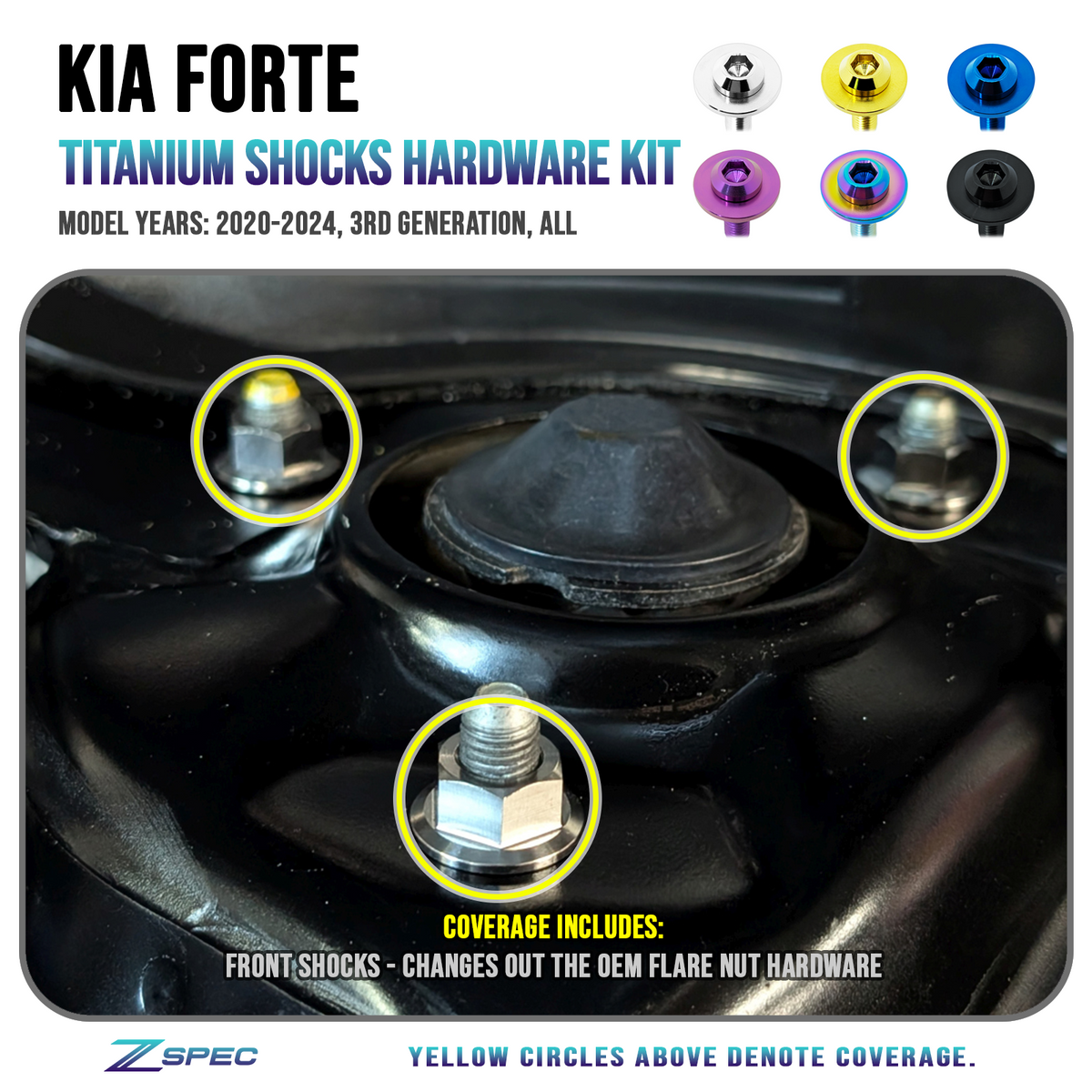 ZSPEC Front-Shocks Titanium Fastener Kit for 2019-24 Kia Forte GT