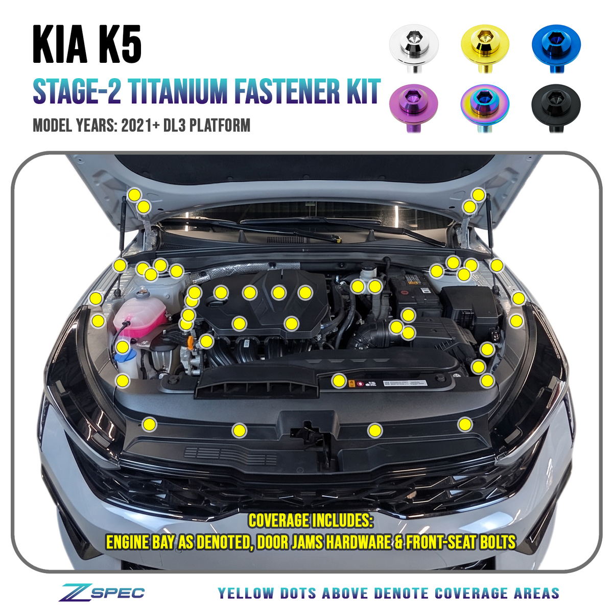 ZSPEC Stage-2 Fastener Kit for 2021+ Kia K5 Sedan (DL3), Titanium
